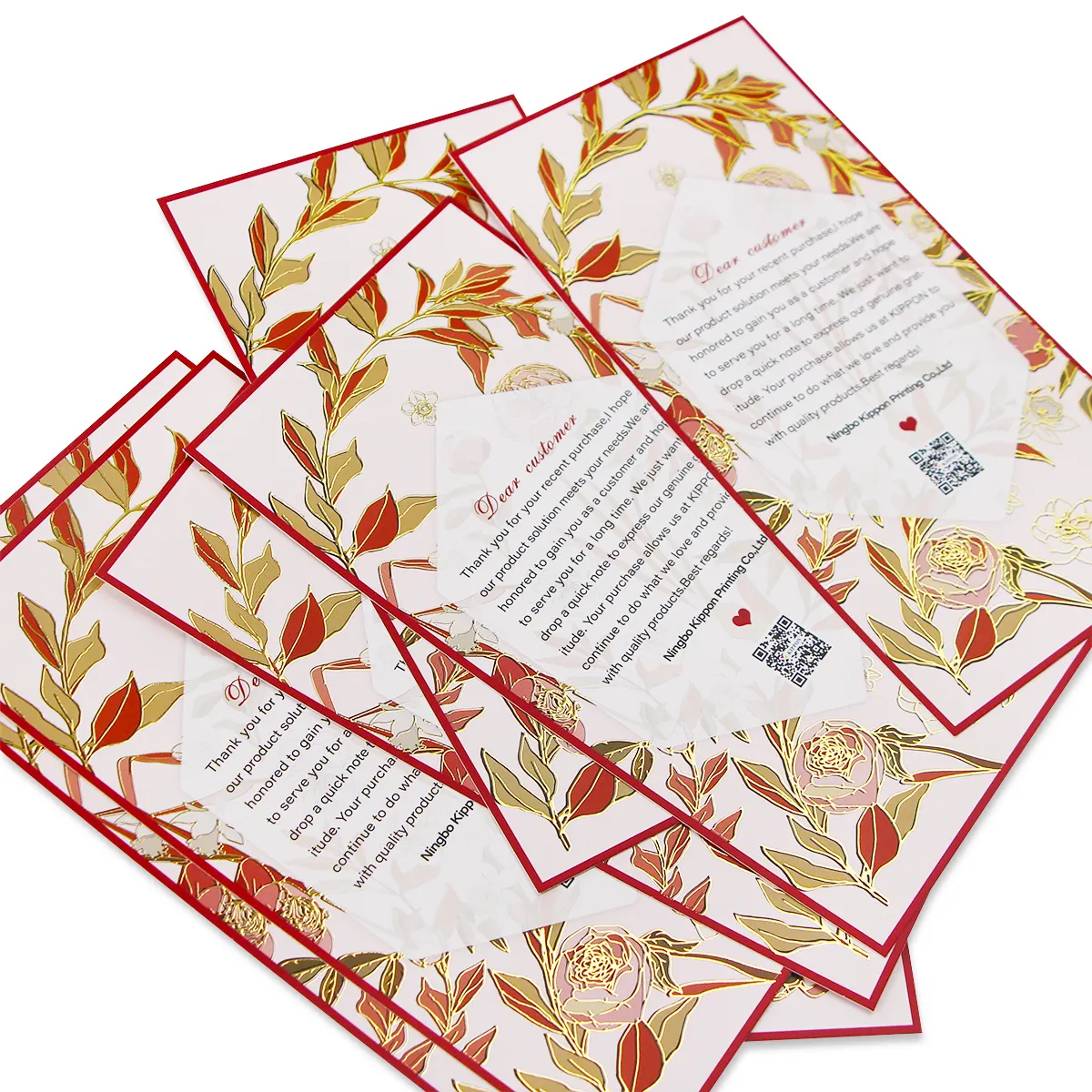 Logotipo de papel de Arte de lámina de oro personalizado de lujo de alta calidad flor en relieve negocio/postal/tarjeta de boda/tarjeta de agradecimiento por el apoyo
