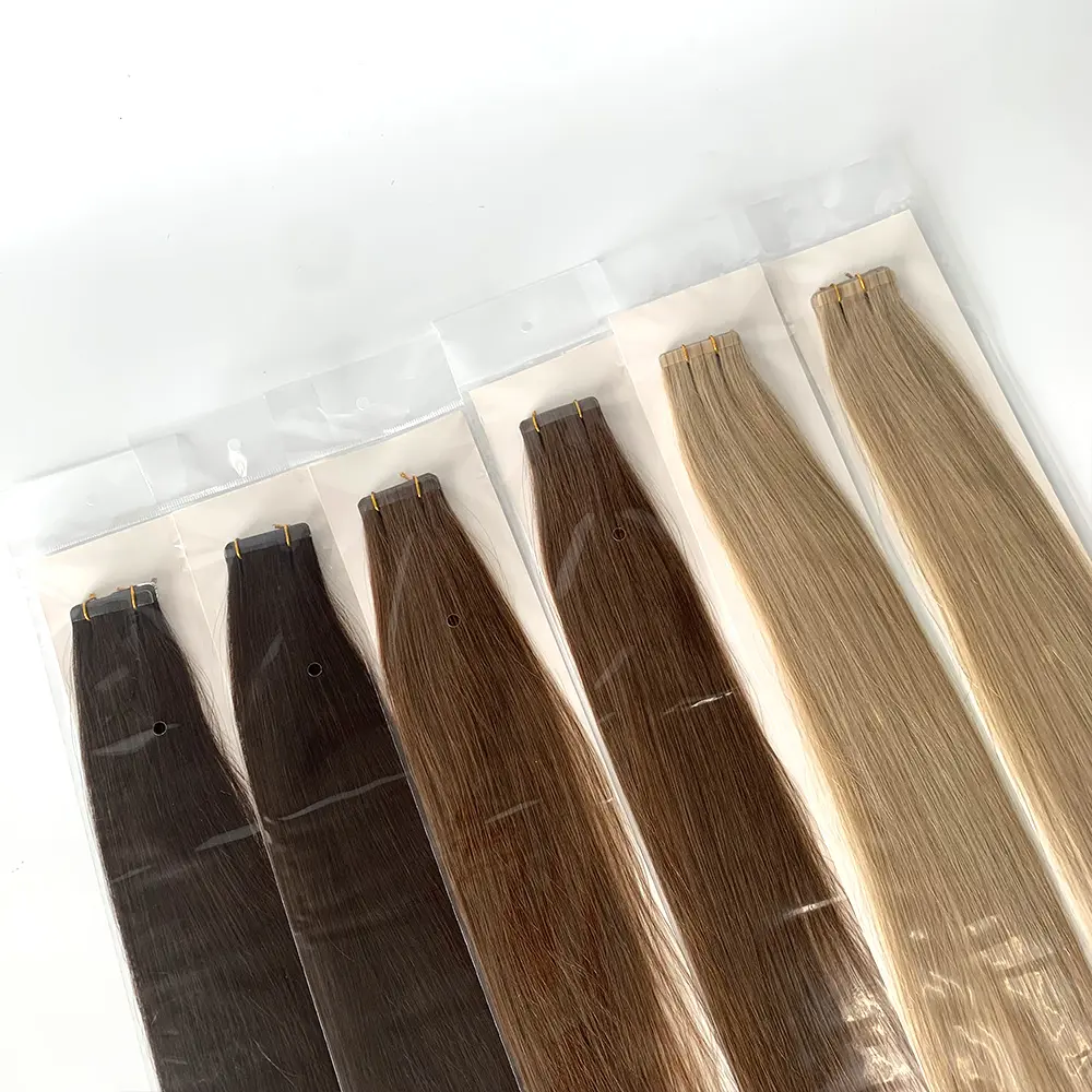 Cinta de doble estiramiento para extensión de cabello humano, extensión de Cabello 100% virgen Remy, Europeo, Ruso