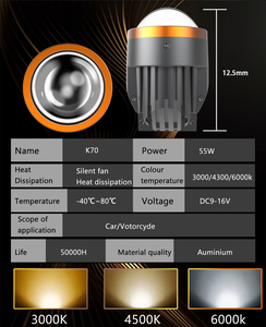 <span class=keywords><strong>K70</strong></span> 55W 3 inç projektör Lens sis farları 3000K 4300K 6000K sis lambası Bi <span class=keywords><strong>Led</strong></span> lazer projektör Lens için evrensel araba