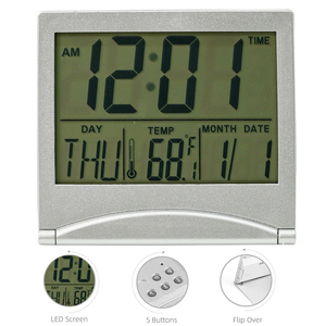Muss großen LCD-Bildschirm kaufen 12/24 Stunden Format Temperatur Luftfeuchtigkeit Countdown Timer wasserdicht faltbarer Desktop-Wecker - Product Image 3