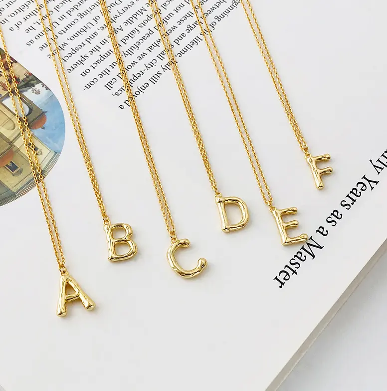 Collar creativo con letras iniciales de plata de ley S925, collar con letras del alfabeto chapadas en oro A-Z