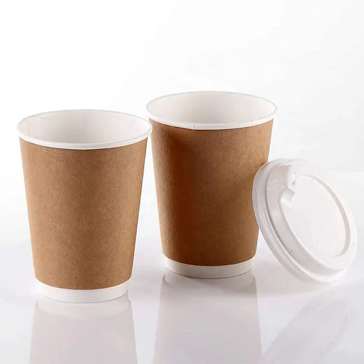 Guangzhou tasses à café en papier kraft à double paroi nervuré biodégradables personnalisées 4 8 16 oz 20 oz avec kits et couvercle