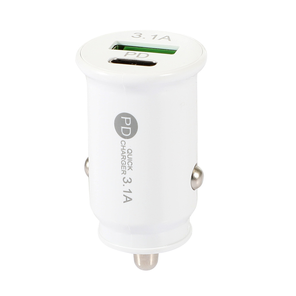 Mini Caricabatterie Auto 3.1A A + C Bianco