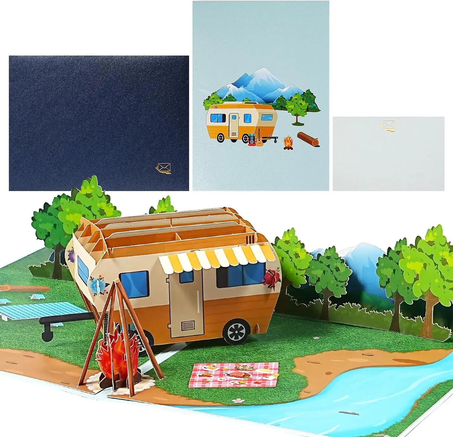 Camping con caravana Tarjeta emergente, tarjeta de cumpleaños 3D, promoción de viaje de Aniversario Graduación Jubilación Gracias Tarjetas de felicitación