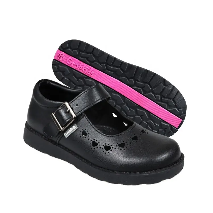 Crabkids confortable en cuir noir enfants retour à l'école filles uniforme robe chaussures d'école plates