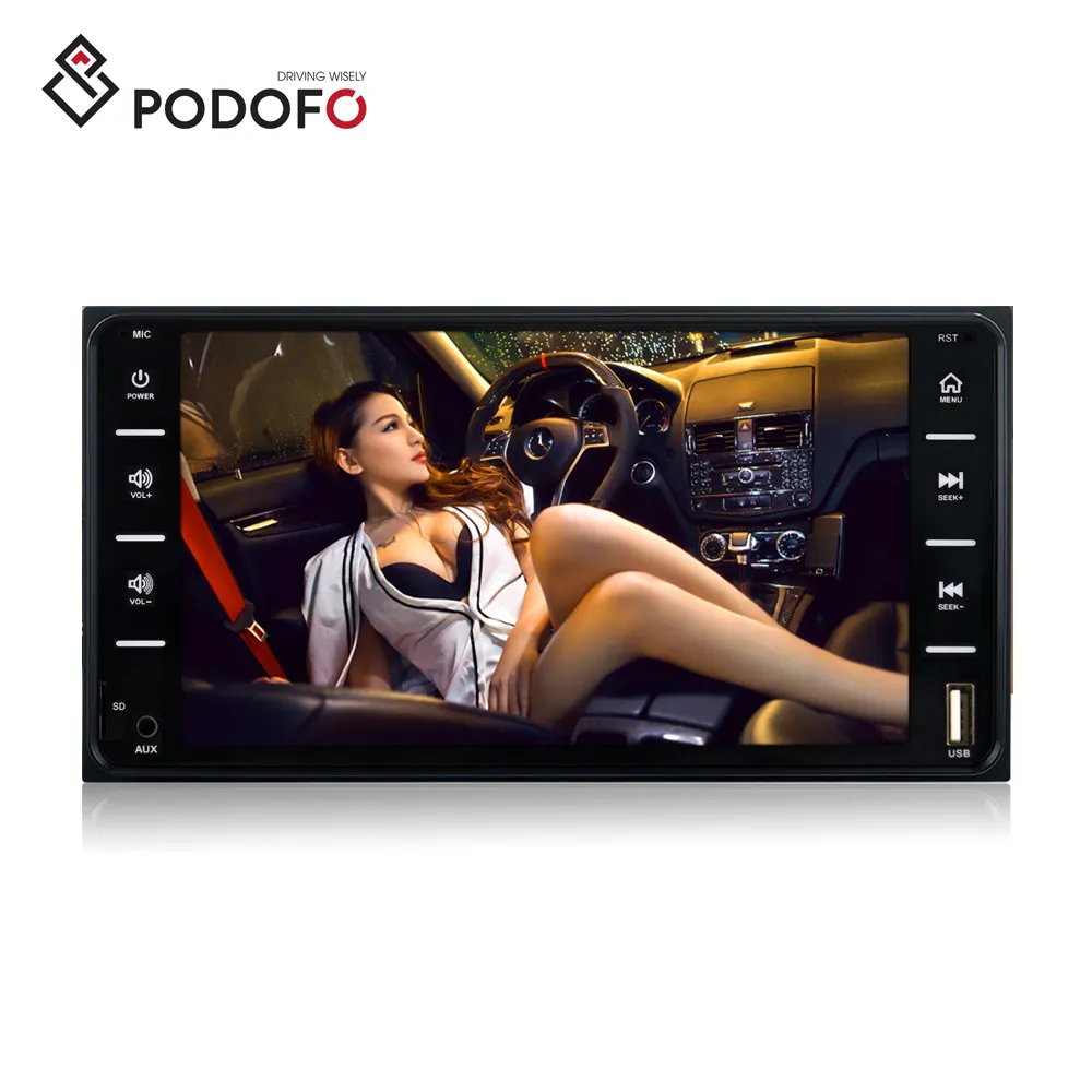 Podofo rádio automotivo, rádio automotivo para toyota/corolla de 7 polegadas, 2din, com link para telefones, bt, usb