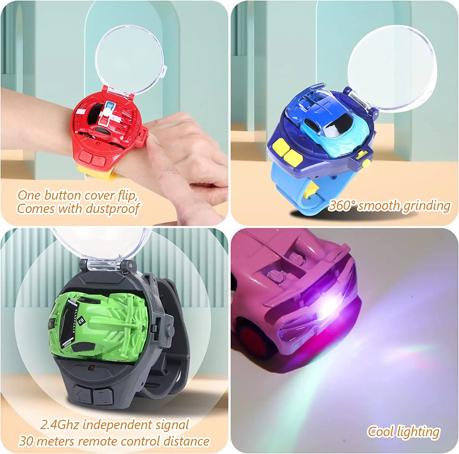 2.4G Mini Watch Radio Remote Control Alloy Dinosaur Car Electric USB Rechargeable Watch RC Racing Diecast Car Toys For Kids