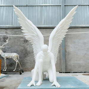 Statue décorative de parc de jardin extérieur de miroir doré moderne de haute qualité Sculpture d'aile d'archange en acier inoxydable - Product Image 1