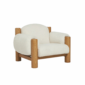 Fauteuil de salon en bouclette capitonné de luxe avec structure en bois massif pour salon ou salle de séjour, assise très confortable - Product Image 6