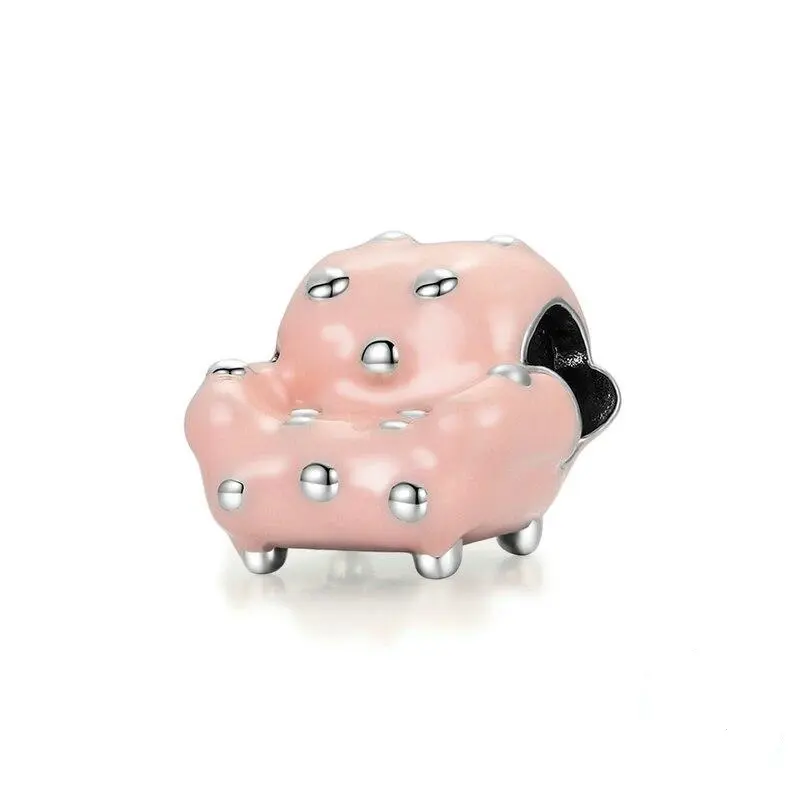 Nuovo design in oro bianco carino rosa divano perline mobili in cartone animato ciondolo in argento Sterling 925 gioielli