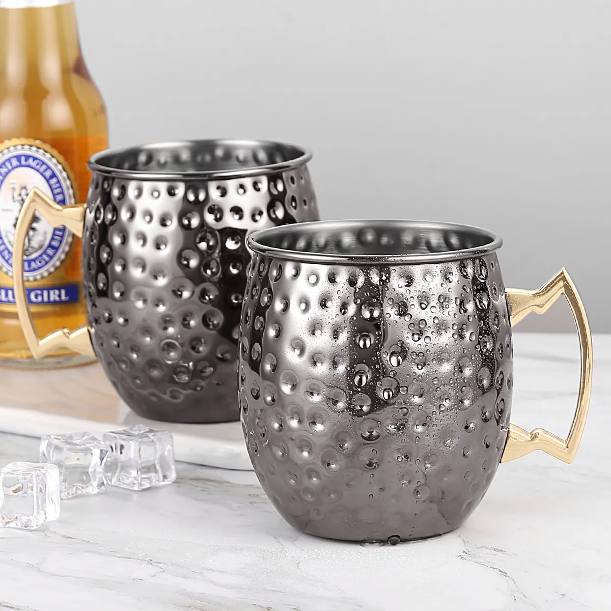 Tazza di rame per bere birra ovaloide martellata in ottone classico di vendita calda tazza Moscow Mule in acciaio inossidabile