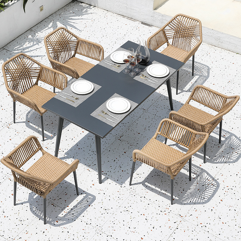 Chaises 6 pièces + table rectangulaire tout aluminium 160*80cm 1 pièce