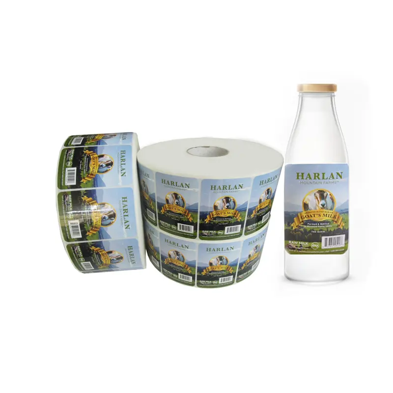 Custom Printed Waterproof Frozen Food Packaging Milk Bottle Sticker Label