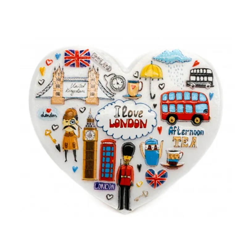 Calamita per frigo in poliresina regali turistici London souvenir UK a forma di cuore