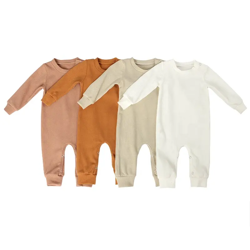 Vestiti a basso prezzo autunno bebè manica lunga body neonato tutina con bottone a scatto vestiti per bambini tutine tinta unita maschietti