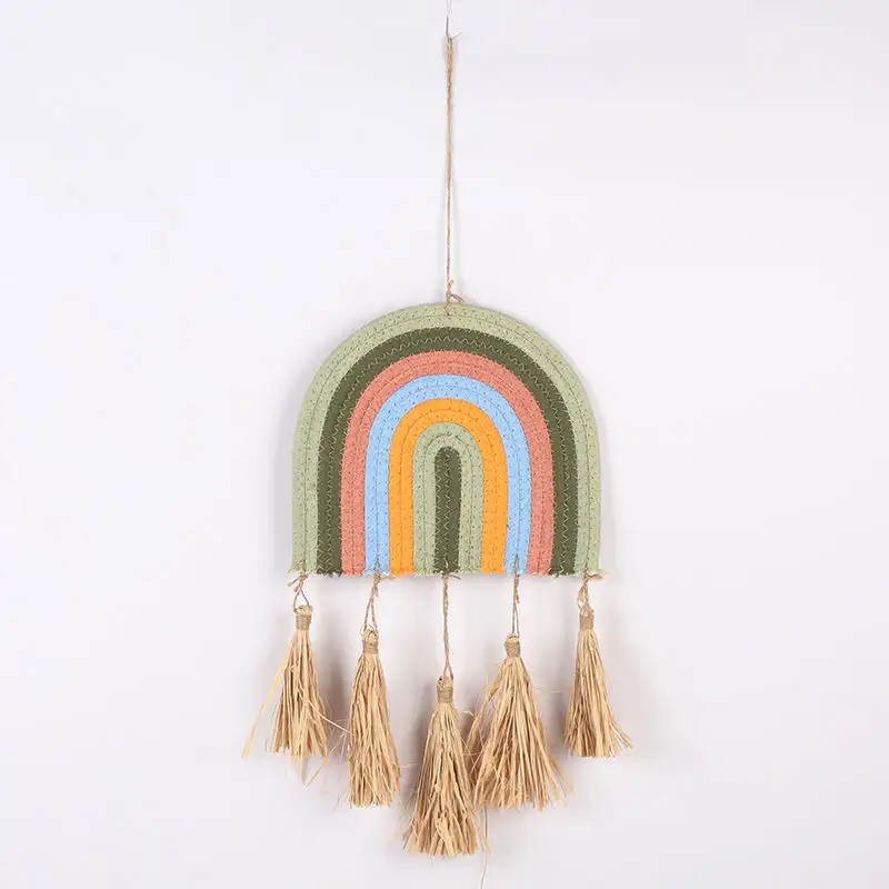 Amazon Hot Sale Home Decor Handgeweven Regenboog Hangende Decoratie Macrame Wandkleden Voor Kinderkamer