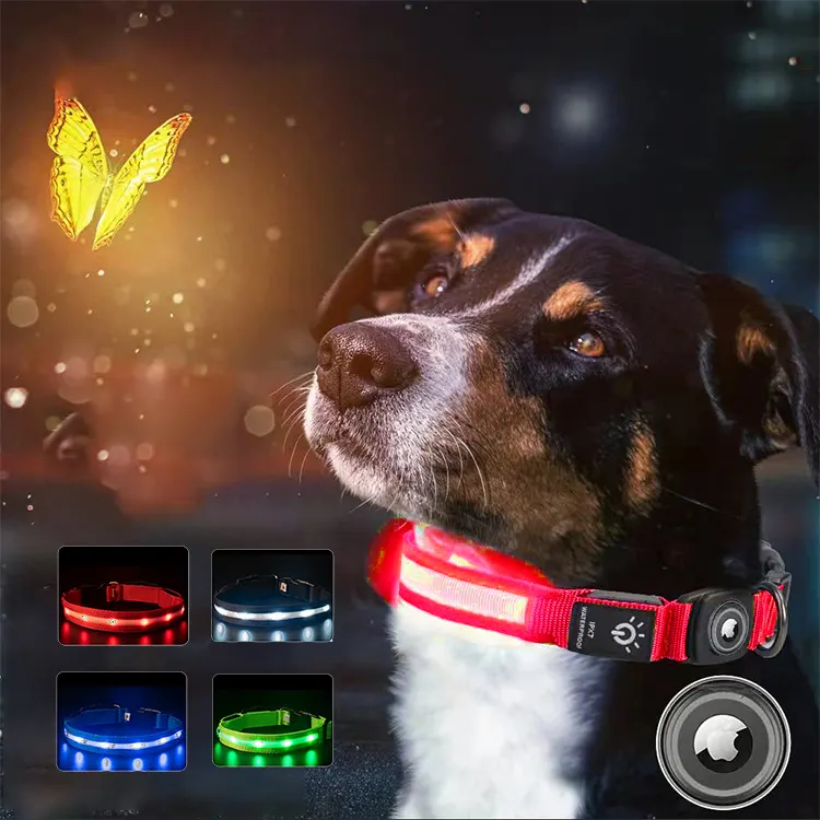 100% IPX7 impermeabile regolabile Light Up lampeggiante incandescente luminoso USB ricaricabile Apple Airtag LED collare per cani da compagnia con Air Tag