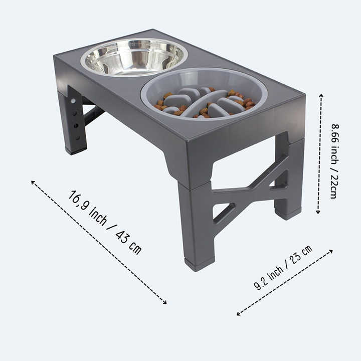 ZMaker Elevated Dog Bowls with Slow Feeder Raised Dog Bowls 5 Heights Adjustable Raised Dog Bowl