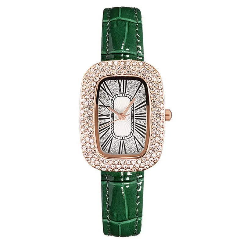 Y51 Relógios de quartzo para mulheres, pulseira de couro PU quadrada com strass e luxo, moda de alta qualidade para mulheres