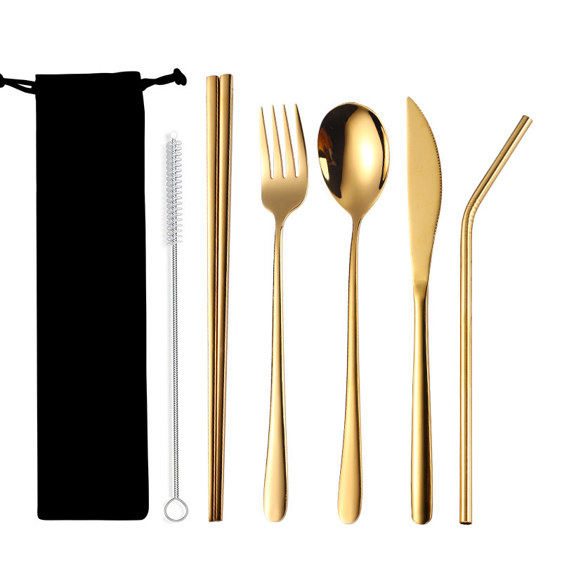 Juego de cinco piezas de bolso negro-Dorado