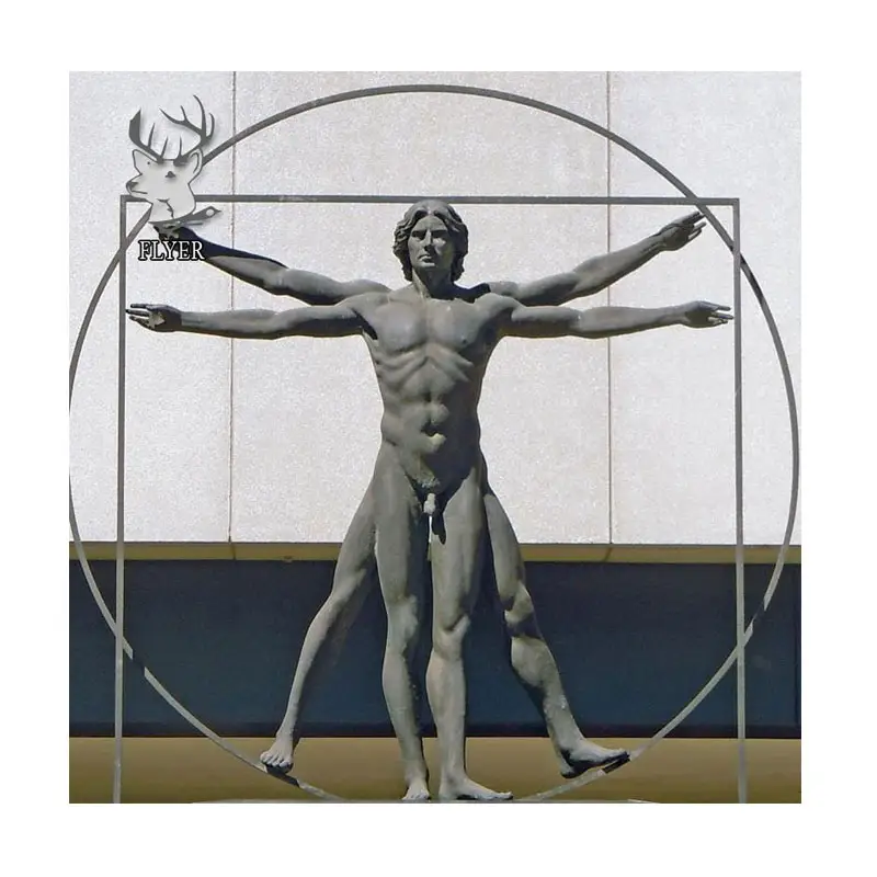 Açık peyzaj Metal dekorasyon yaşam boyutu Cast bronz Modern çıplak şekil heykeli çıplak bronz Vitruvian adam heykeli