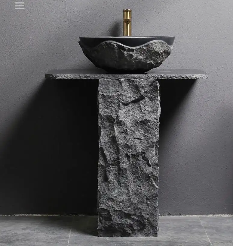 Granito nero piedistallo lavandino del bagno lavello in pietra di granito di Lavaggio del bacino produttore grossista a buon mercato lavello