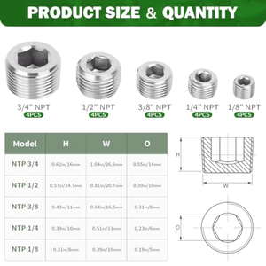 Kích cỡ khác nhau thép không gỉ ren phù hợp loại thiết lập NPT Ống phích cắm cho hệ thống ống nước và sử dụng công nghiệp - Product Image 5