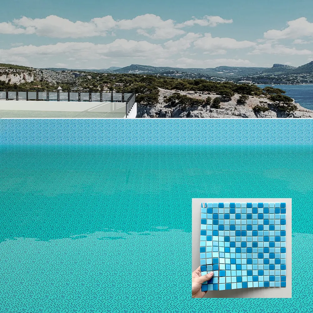 Mosaico de azulejos de fusión en caliente para piscina de cristal verde mezcla azul moderno