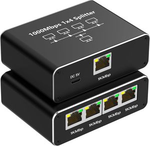 以太网分离器1至4千兆交换机1000Mbps RJ45局域网互联网分离器，usb-c电源线同时工作 - Product Image 1