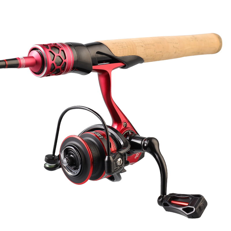 Red spinning rod with reel