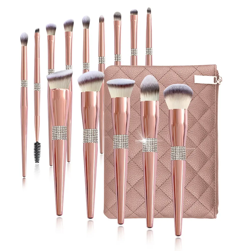 Kit d'outils de maquillage facial, 10 pièces, ensemble de pinceaux de maquillage, étiquette privée professionnelle, pour fond de teint à paupières, en diamant or rose