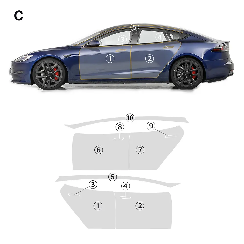 Tesla Model S 2016-2021 2022 2023用TPUカーバンパーペイント保護フィルム、引っかき傷に強い、透明なPPFファスナー、ステッカー