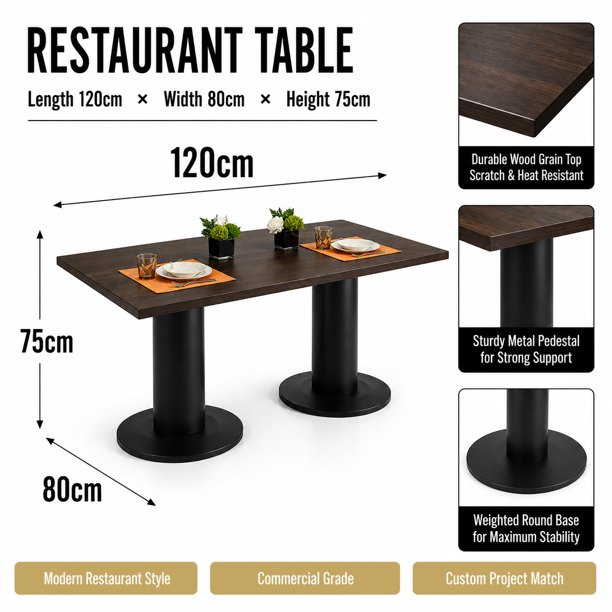 Table de 1800 mm de large sur 700 mm de long
