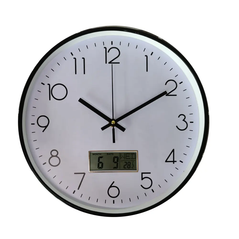 12-дюймовые кварцевые настенные часы с ЖК-дисплеем календарей и температуры