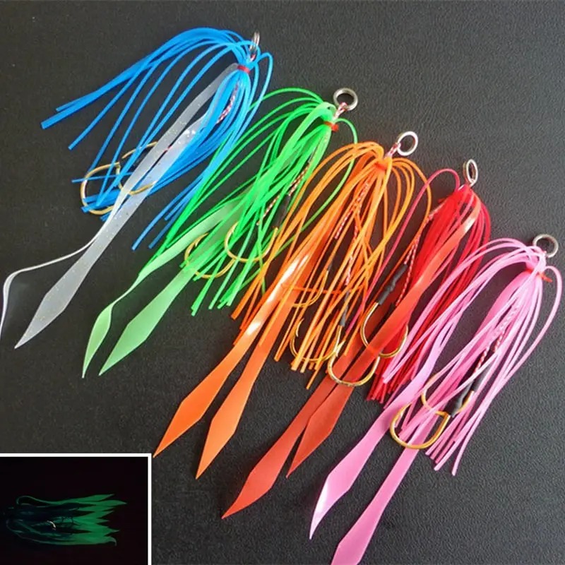 Silikon kautschuk rock mit Glow Ribbon Trailer Ersatz für Slider Jigs Tai Kabura Octopus Madai Squid Soft Fishing Köder