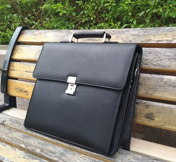 Fábrica Logotipo Personalizado Homens Vegan Leather Messenger Bag Preto Escritório de Negócios Advogado Estudante Adido Caso Bloqueio Laptop Pasto