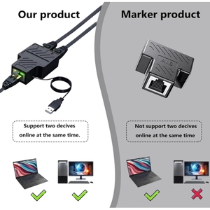 Cat 5/6/100 kablo için USB güç kablosu ile yüksek hızlı 7/8 M Ethernet Splitter 1 ila 2 RJ45 Internet ağ bölücüler - Product Image 3