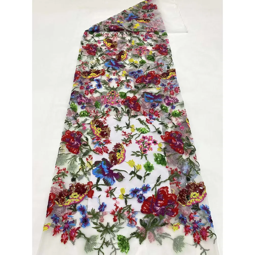 eingetroffen großhandelspreis brautkleid polyester material rot blume spitze stoff afrikanische spitze pailletten 5 yard