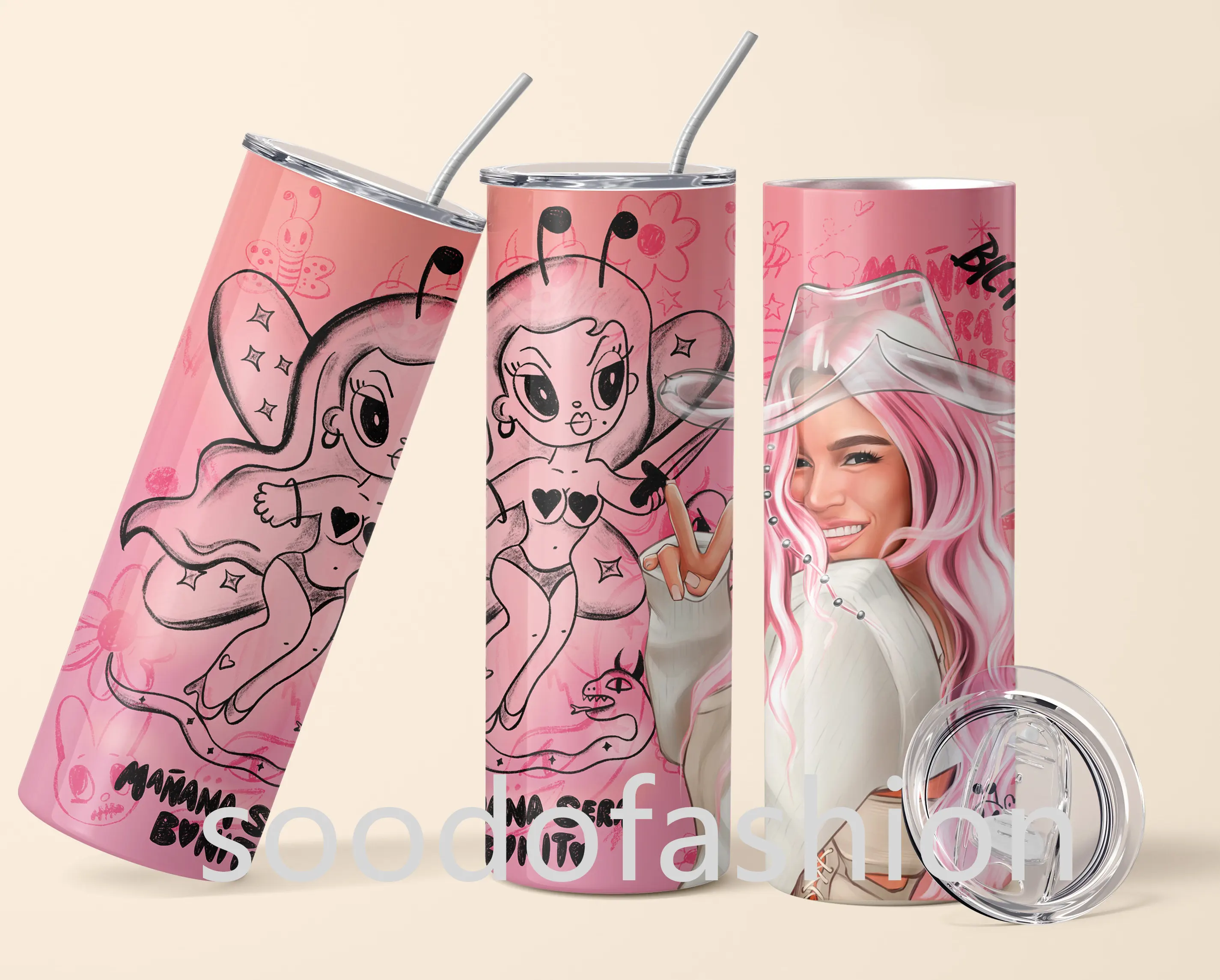 New Custom Trendy Fashion red hair Karol G Bichota season Sublimation Straight Skinny Tumbler