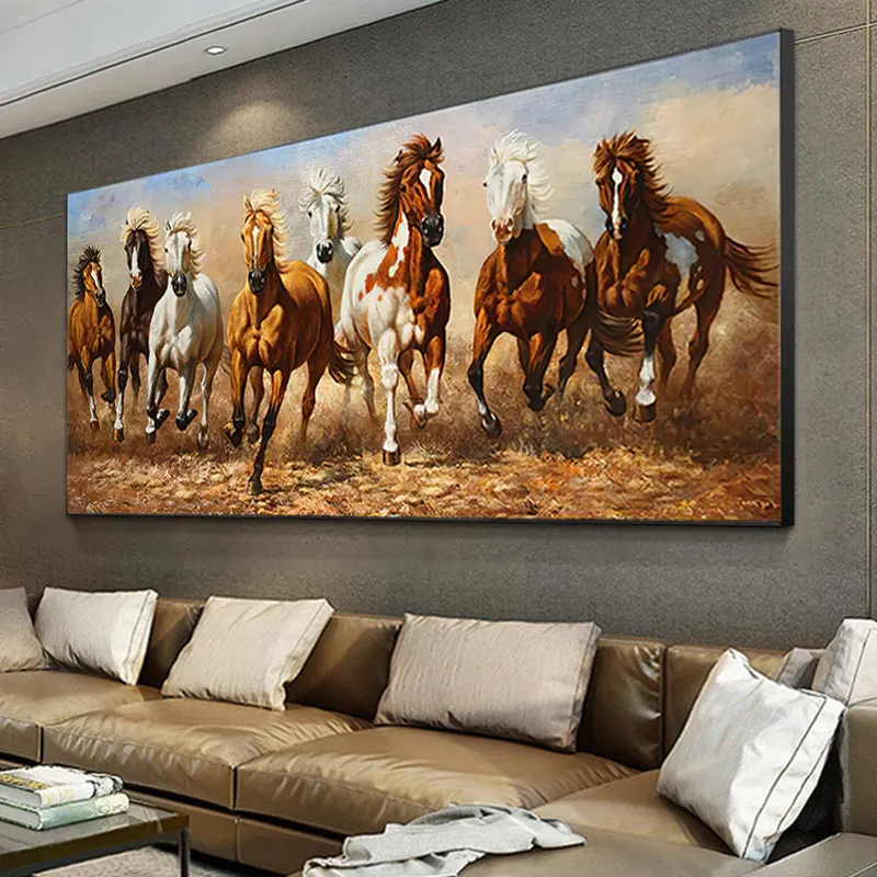 Modern Large 7 White Running Horses Canvas Posters Print Wall Art Picture For Living Room Decoração Prints Pintura