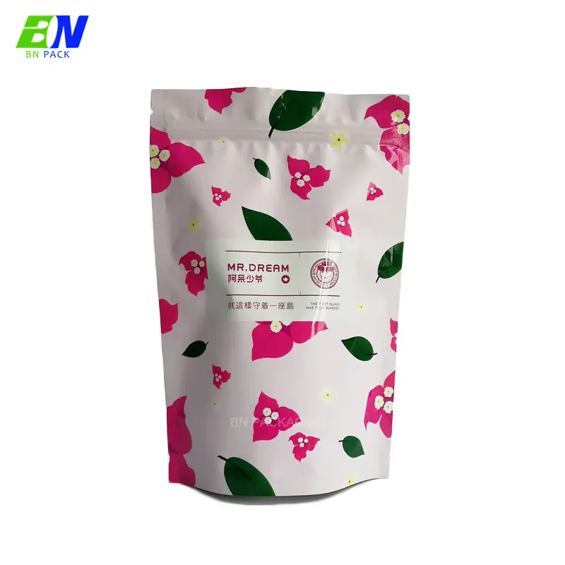 Personalizado de plástico de calidad alimentaria de guangdong de embalaje de fruta orgánica bolsa mate bolsas con cremallera para el embalaje de productos en polvo