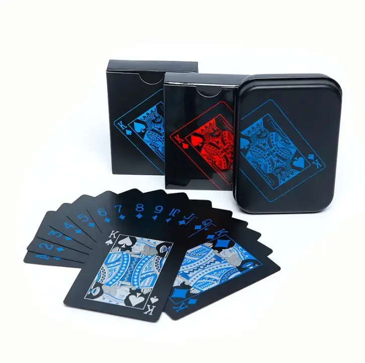 Plástico à prova d' água pvc pôquer preto azul jogando cartões ktv partido presente baralho durável pôquer ouro vermelho prata logotipo personalizado jogo de pôquer