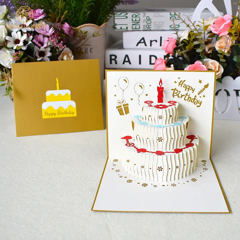 Cartes d'invitation gâteau d'anniversaire 3D Pop Up pour enfants