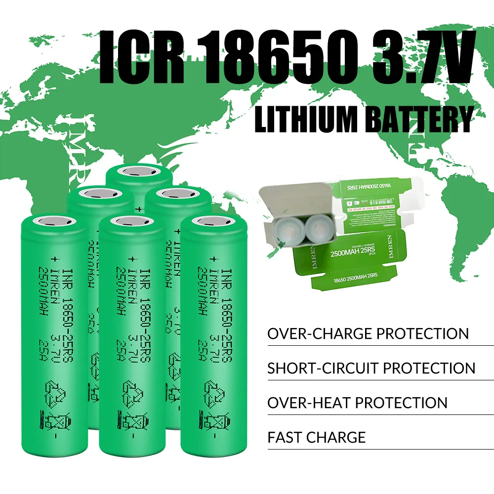 IMREN18650バッテリー2500mah25A USA STOCK 3.7v 3.6v 25rsリチウムイオンセル充電式inr18650円筒形三元25r US