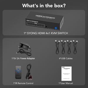 SYONG 4端口HDMI 4K KVM交换机，带USB 3.0 60Hz 4k访问控制4 PCs 1显示器音频和视频附件，用于电脑共享 - Product Image 6