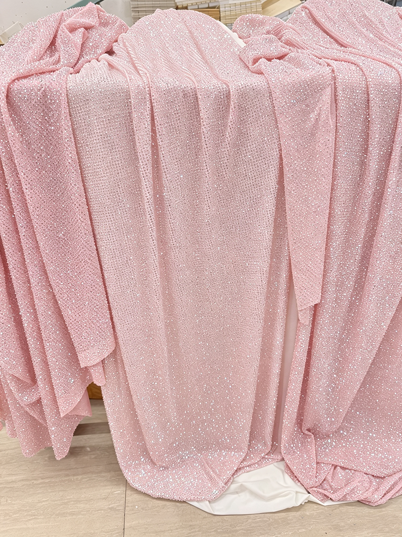 Pink fabric+crystal stone