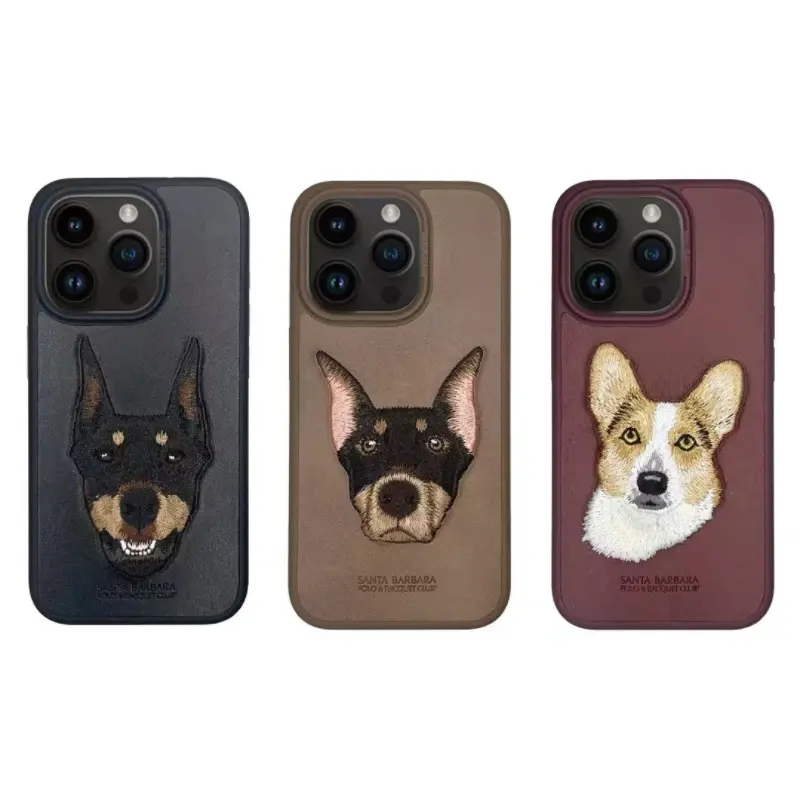 Funda de cuero POLO Original con bordado de animales, funda de teléfono con bordado trasero de gato y tigre para Iphone 12 13 14 15 Pro Max