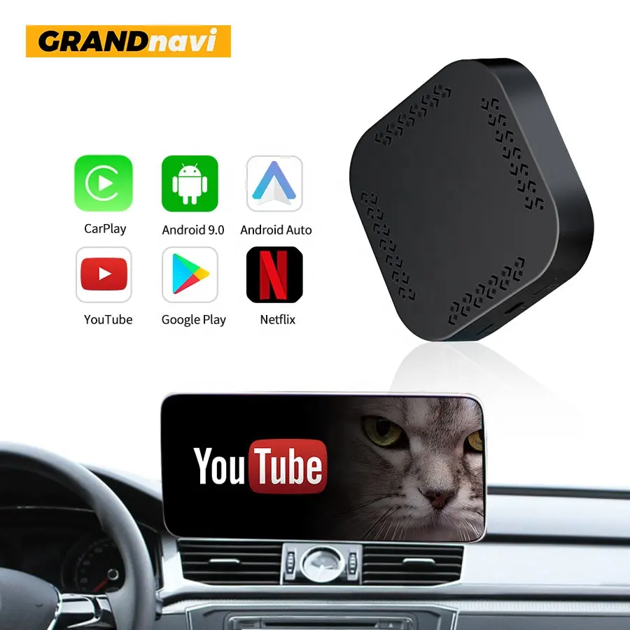 Grandnavi multimedya oynatıcı kutusu 4g + 64g araba radyo CarPlay Android sistemi AI kutusu Android otomatik kablosuz CarPlay adaptörü