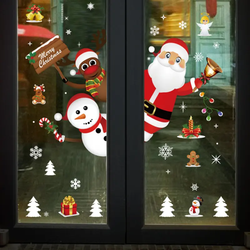 Feliz pegatinas de Navidad copo de nieve muñeco de nieve alce Santa pared Mural de la pared para Centro Comercial ventana de vidrio etiqueta decoración papel pintado