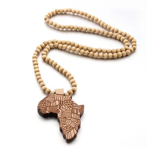 Risingmoon kabartmalı desen renkli 8mm ahşap boncuk Hip Hop ahşap kolye afrika harita kolye - Product Image 6